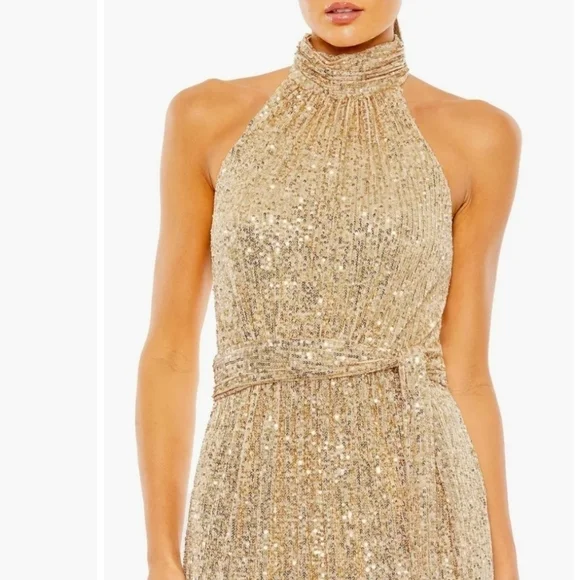 Ieena for Mac Duggal Sequin Halter Neck Sheath Gown - Picture 2 of 9